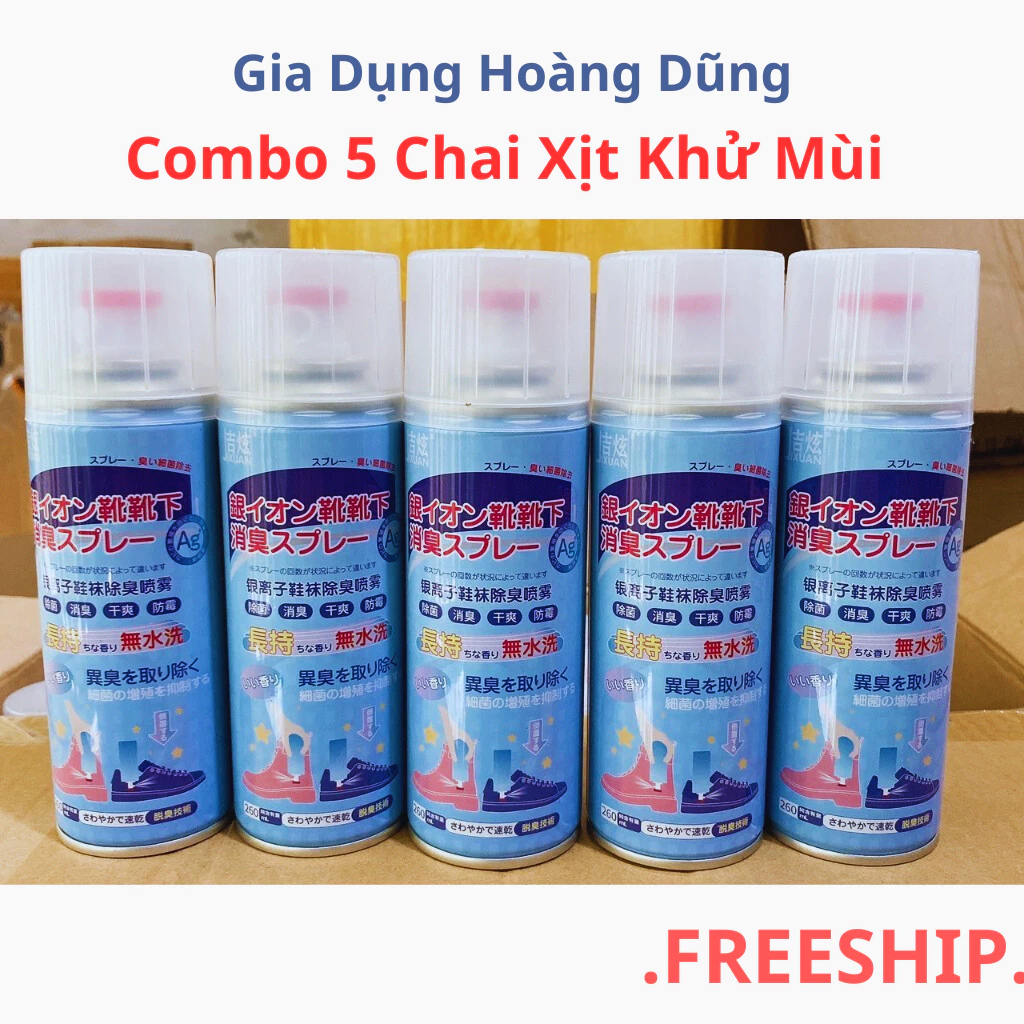 [COMBO] 5 Chai xịt Khử Mùi Giày Nano Bạc Diệt Khuẩn Ngăn Ngừa Hôi Chân Lưu Hương 24h Hương Chanh - Đào