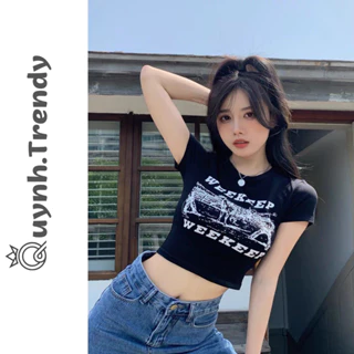 Áo Croptop Nữ Ôm Body Weekeep Cổ Tròn Tay Ngắn, Áo Thun Croptop Nữ Chất Borip Mềm Quynh Trendy A57