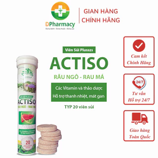 Viên sủi PLUSSZS ACTISO – RÂU NGÔ – RAU MÁ, hương Râu Ngô, Typ 20 viên, hỗ trợ thanh nhiệt, mát gan