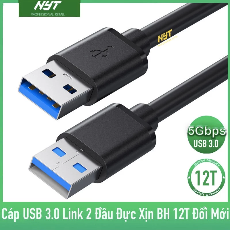 Dây USB 3.0 2 Đầu Đực Link Tốc Độ 5Gbps Cao Cấp NYT DLN102 BH 12T Đổi Mới