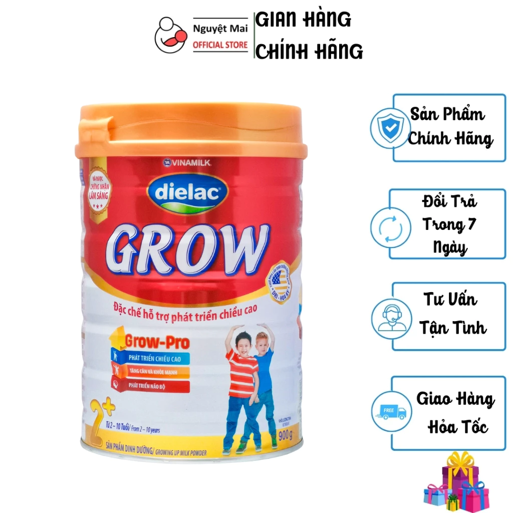 Sữa Bột Vinamilk Dielac Grow 2+ Hộp 900g (Cho bé 2-10 tuổi)