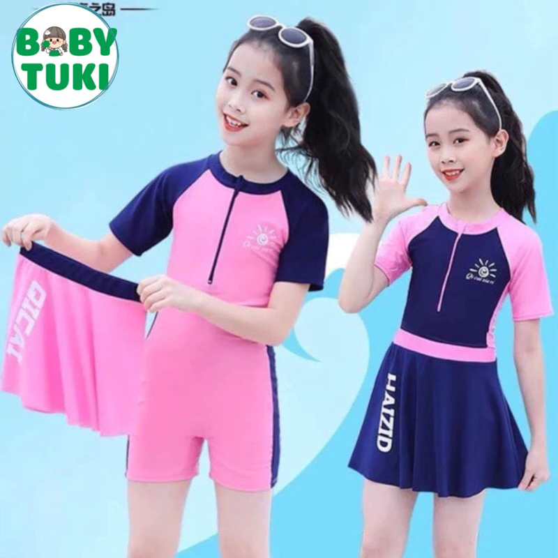 Đồ bơi bé gái Tukibaby size đại 18-40kg chất thun bơi, bikini cho bé gái áo+chân váy có quần bảo hộ