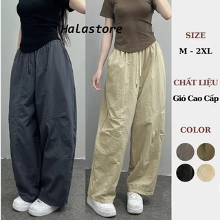 Quần Parachute Pants harem nữ dáng thụng Vintage chất gió nhăn 2 túi ống rộng, quần vải gió harem 254T