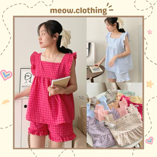 Đồ Mặc Nhà, Bộ Ngủ Nữ, Pijama Cánh Tiên Quần Đùi Kẻ Caro Vải Thô Mềm Freesize