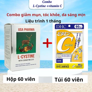 Combo trắng da Lcystine, DHC Vitamin C giúp đẹp da, giảm rụng tóc - Bổ sung vitamin c,