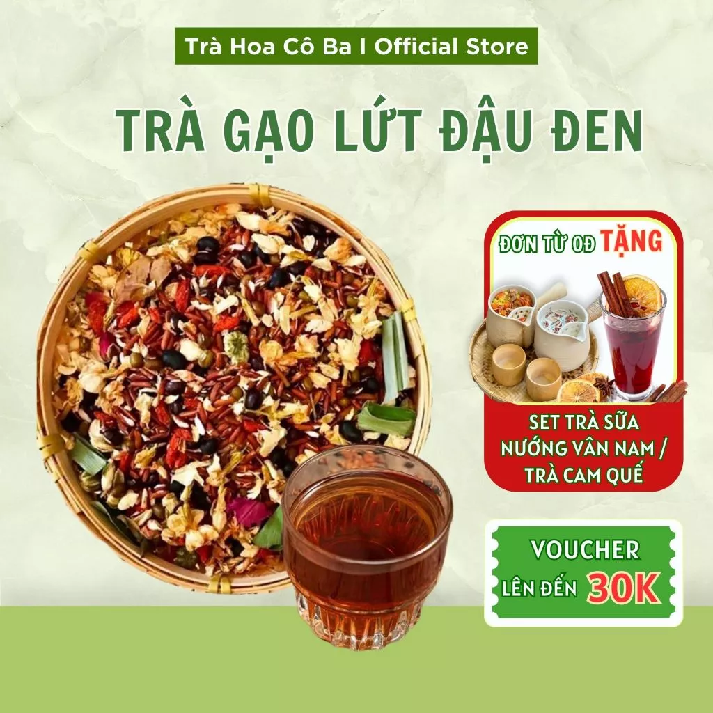 Trà Gạo Lứt Đậu Đen  Trà Hoa Cô Ba, Trà Gạo Lứt , Trà Thanh Nhiệt Hộp 30 Gói Giúp Hỗ Trợ Giải Độc Mát Gan