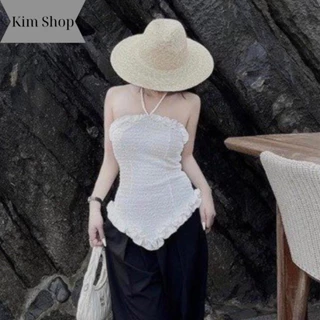 Áo ống cúp ngực thiết kế bèo cột dây sang chảnh Kim Fashion, Áo cúp ngực ôm body sexy phong cách Hàn Quốc