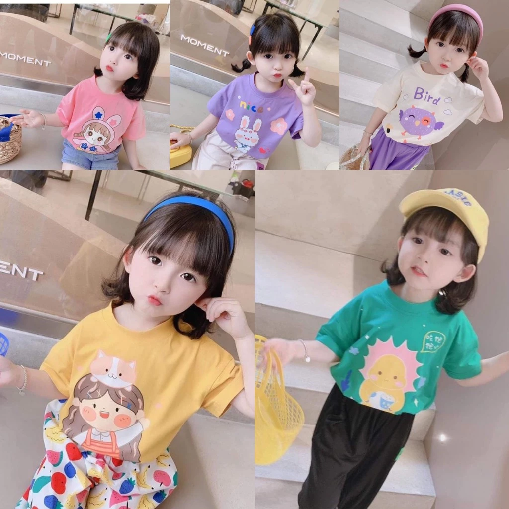 Áo thun cộc tay cho bé trai bé gái họa tiết động vật 8-18kg