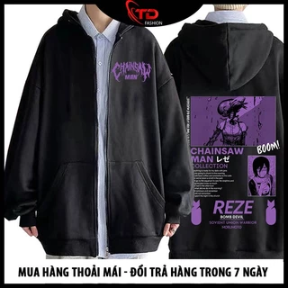 Áo Khoác Hoodie Tay Dài Oversize Có Khóa Kéo In Họa Tiết Hoạt Hình Chainsaw Man Reze Cho Nam Và Nữ