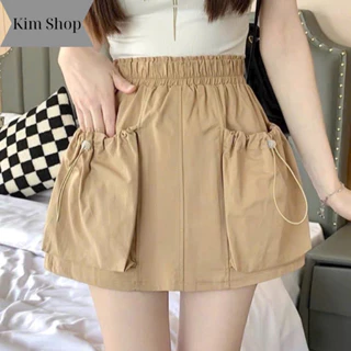 Chân váy ngắn lưng thun chất kaki phối túi hộp 2 bên Kim Fashion, Chân váy chữ A  kiểu nữ có quần trong cá tính