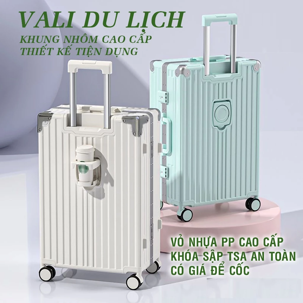 VALI KHUNG NHÔM KHÓA SẬP BẢN NÂNG CẤP -  kèm CỐP 14 inch size 20 - 24 inch Tiện lợi - Thời trang