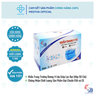 Khẩu Trang Y Tế Trường Dương 4 Lớp - Kháng Khuẩn, Ngăn Khói Bụi, Phòng Bệnh Hô Hấp (Hộp 50 Chiếc) [Chính Hãng]