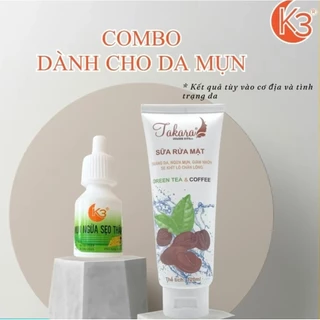 Combo kem chấm mụn k3 + sữa rửa mặt trà xanh Takara ngừa mụn xóa thâm dành cho da dầu se khít lỗ chân lông