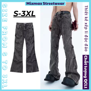 [ORDER+ẢNH THẬT] Quần bò jeans ống rộng form loe nhẹ xếp li màu xám khói unisex Ulzzang hiphop siêu chất