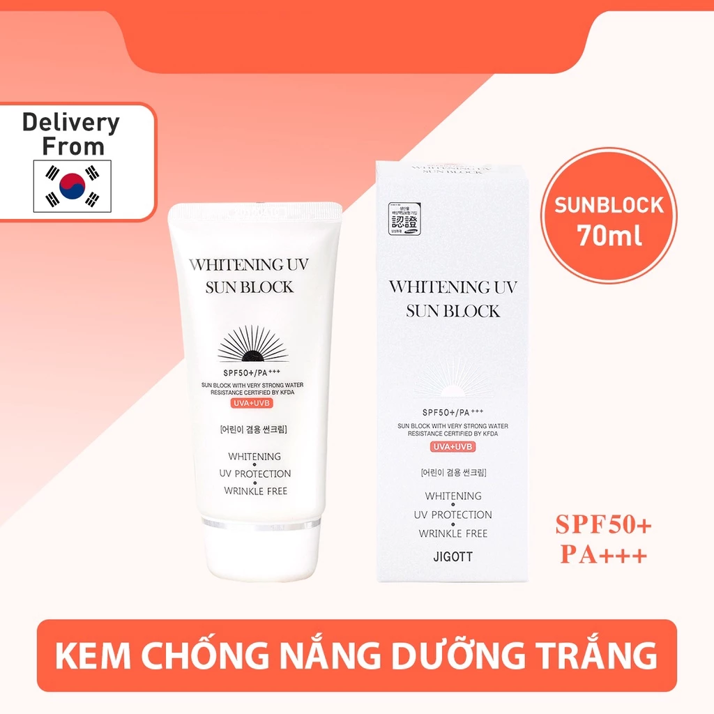 Kem chống nắng Hàn Quốc JIGOTT dưỡng trắng whitening UV sun block SPF50+/PA+++ 70ml an toàn cho mọi loại da