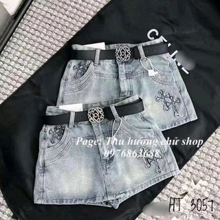 Quần váy jeans chữ thập kèm đai hàng QCL1