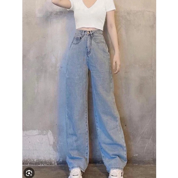 Sét Áo Croptop Polo + Quần Bò Ống Rộng Rách 2 Gối Cá Tinh Hit Hot D42