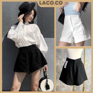 Quần short nữ ống rộng lưng cao basic, Quần sooc ống loe cạp cao tôn dáng MSP: LACO35