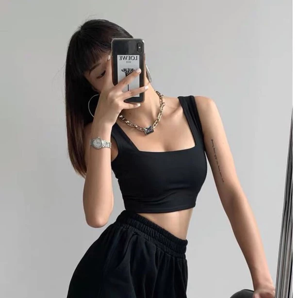 Áo 2 dây cổ vuông dáng croptop có đệm mút_Ao2daybantocodem6045_P9K4