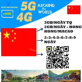 (E SIM) CHINA 4G SIM DU LỊCH TRUNG QUỐC HONGKONG MACAO DATA/NGÀY TỐC ĐỘ CAO, QUÉT QR CODE,