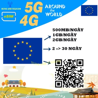 (E SIM) EU 4G/5G SIM DU LỊCH CHÂU ÂU 33 NƯỚC TỐC ĐỘ CAO 3GB 2GB 1GB KHÔNG GIỚI HẠN DATA 2-9 NGÀY, QUÉT QR CODE