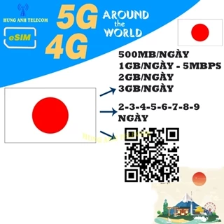 (E SIM) JAPAN 4G/5G SIM DU LỊCH NHẬT BẢN TỐC ĐỘ CAO 3GB 2GB 1GB KHÔNG GIỚI HẠN DATA , QUÉT QR CODE