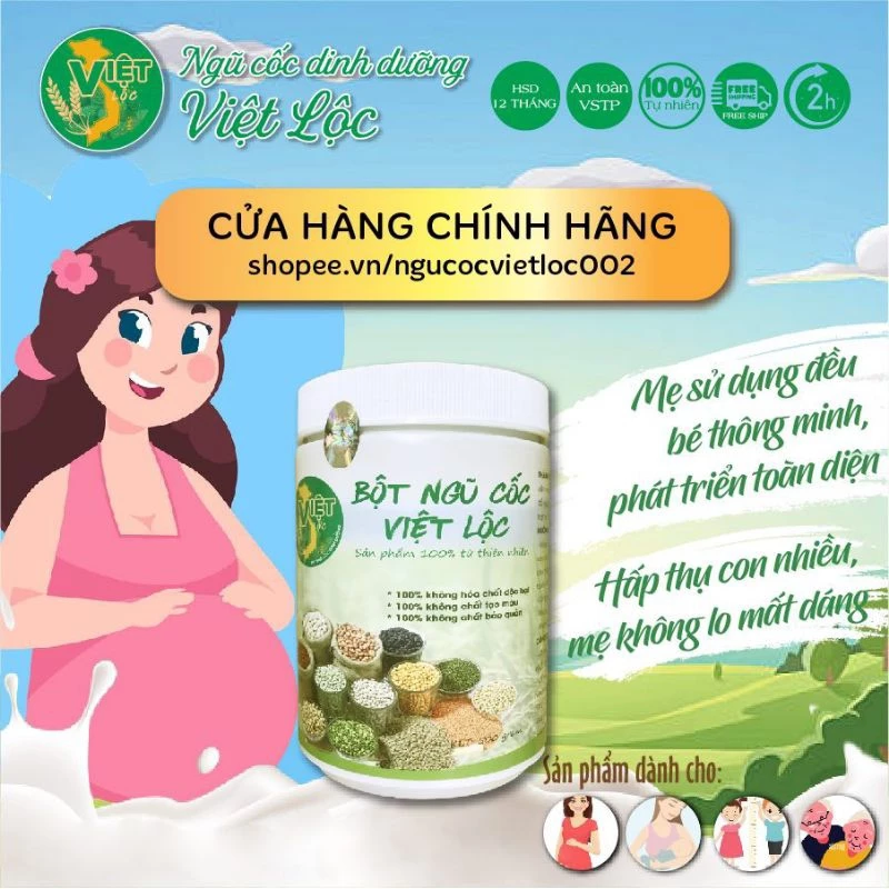 Ngũ cốc Việt Lộc, cung cấp đầy đủ dinh dưỡng cho mẹ bầu và bé yêu, hộp 500gr date mới