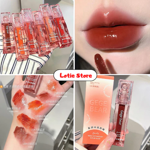 Son bóng Gege bear gấu Moist Ice Through The Lip Glaze hiệu ứng tráng gương siêu lì Cao Cấp