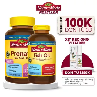 Combo tốt cho mẹ bầu Nature Made Prenatal Folic Acid + DHA và Fish Oil 1200mg bổ sung vitamin tổng hợp, tốt cho tim mạch