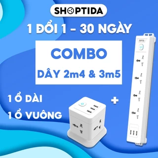 Combo 2 Ổ Cắm Điện Đa Năng CubeZ và WorkZ Shoptida sạc tối đa 12W và 4 Ổ Điện chịu tải 2500W Dây nối dài 3.5M