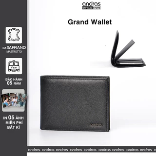 [Có Khắc Tên] Ví nam da Saffiano ba lá gập đôi Grand Wallet Andras Official Store, Bóp nam cao cấp da thật - V12