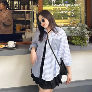 Áo sơ mi kẻ nữ ⚡️𝐁𝐈𝐆𝐒𝐈𝐙𝐄⚡️ cổ đức - GIHA SHIRT (+15% phí sàn) (T-Ju thiết kế)