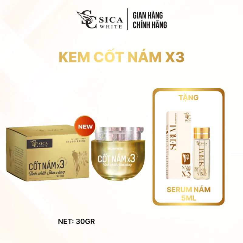 [CHÍNH HÃNG] KEM CỐT NÁM X3 TINH CHẤT SICA WHITE 30G, TẶNG KÈM SERUM CỐT NÁM 5ML, HỖ TRỢ PHỤC HỒI