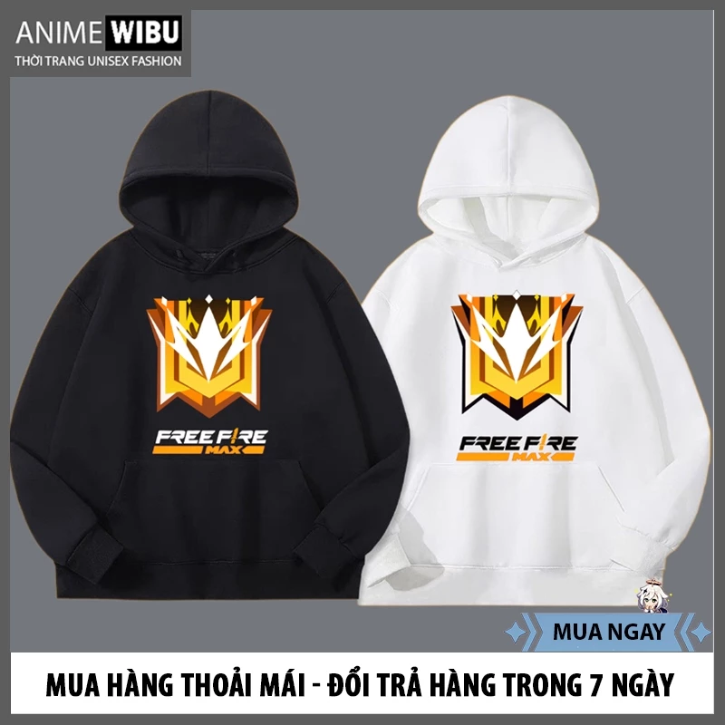 Áo Hoodie Free Fire bậc xếp hạng sinh tồn 2 màu đen và trắng rank thách đấu