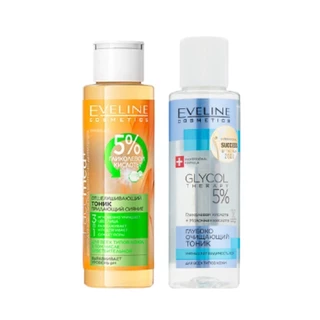 Toner Eveline 5% Glycolic Acid - Glycol Therapy cho da căng bóng, láng mướt, mờ thâm mụn