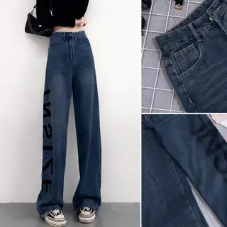 Quần Jeans Nữ Ống Suông Trơn In Chữ INSIZE