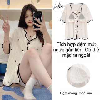 Bộ Ngủ Cổ Bẻ Có Đệm Ngực Form Dáng Ngắn Trendy, Dễ Mặc, Chất Liệu Cotton