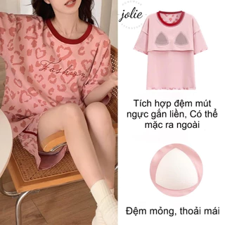 Bộ Mặc Nhà Cổ Tròn Có Đệm Ngực Form Dáng Ngắn Trendy, Dễ Mặc, Chất Liệu Cotton