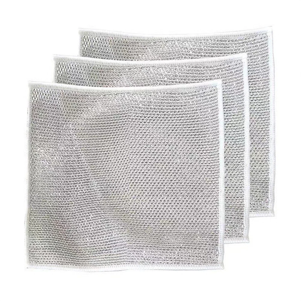 Set 10 Giẻ Lau Bếp Dây Kim Loại, Lau Máy Rửa Bát Vải Lau Lưới Đa Năng Chống Mài Mòn, Tấm Cọ Rửa Tiện Ích