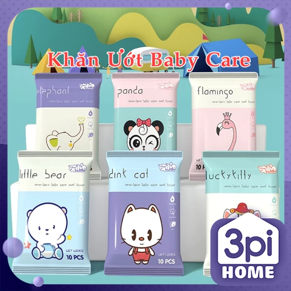 Khăn ướt Baby Care 10 tờ bao bì dễ thương và tiện dụng tiết kiệm cho mẹ và bé