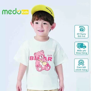 Áo thun cộc tay hình Gấu hồng cho bé trai bé gái Medokids chất cotton size 10-32kg