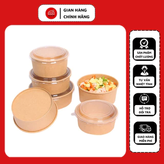 Tô giấy Kraft nâu nắp PET 750 - 1000 ml, bát giấy dùng 1 lần chịu được nhiệt độ cao