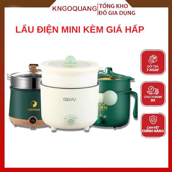Nồi lẩu điện mini ,nồi nấu đa năng kèm giá hấp, nồi dung tích1,8L,ca nấu mì tiện lợi siêu chống dính