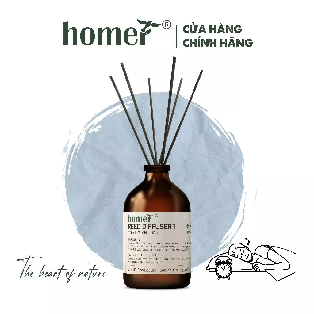 Tinh dầu thơm Phòng Ngủ khuếch tán dạng que gỗ thiên nhiên HOMER dung tích 100ml/250ml - Thơm suốt 600 giờ, khử mùi