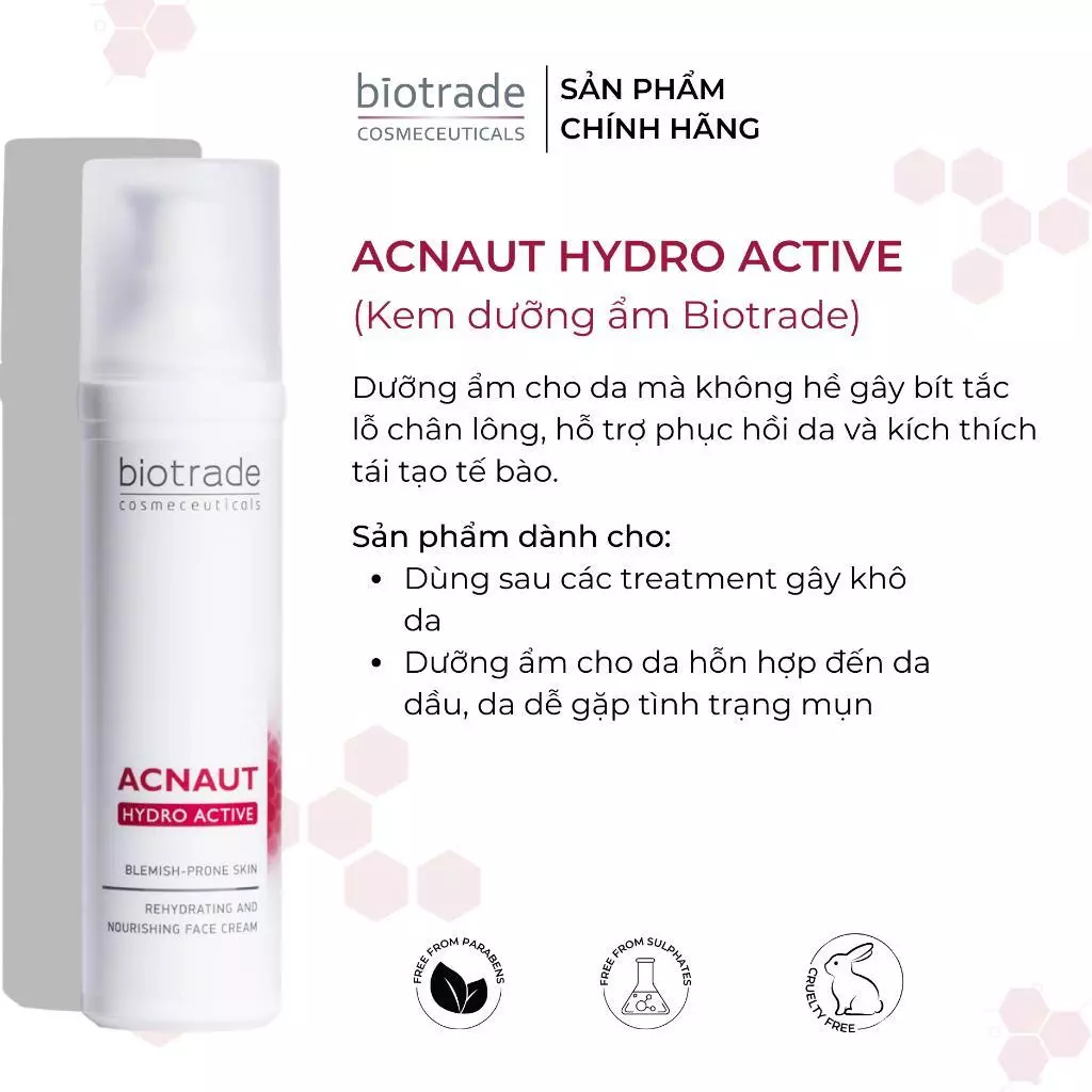Kem dưỡng ẩm Biotrade Acnaut Hydro Active Cream phục hồi, làm dịu làn da sau mụn 60ml