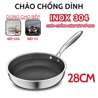 Chảo chống dính vân tổ ong chất liệu inox 304 đường kính 28cm dùng cho mọi loại bếp