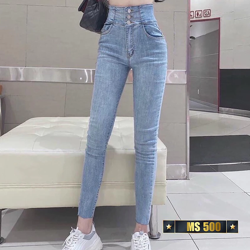 Quần jean nữ co giãn, quần bò lưng cao 9 tấc dáng ôm body cạp cao nhiều mẫu Bi_shop 173 ms616