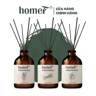 Combo Tinh dầu thơm phòng khuếch tán dạng que gỗ thiên nhiên HOMER dung tích 100ml/250ml - Thơm suốt 600 giờ, khử mùi