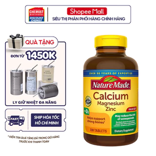 Canxi hữu cơ Nature Made Calcium Magnesium Zinc With Vitamin D3 300 viên giúp ngăn ngừa loãng xương cho mẹ và bé