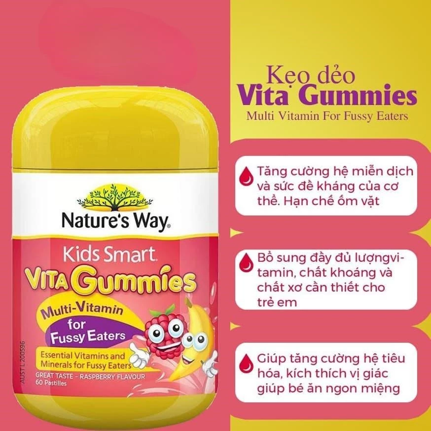 Kẹo dẻo bổ sung vitamin nature's way kids smart vita gummies multi vitamin for fussy eaters Healthy Care quatangme